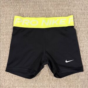 Nike Black Shorts with Neon Yellow Waistband Medium